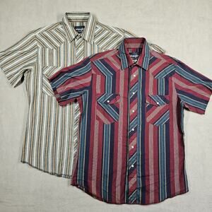 Vtg Wrangler Shirt Mens Medium Pearl Snap Western S/S Rodeo Cowboy Striped